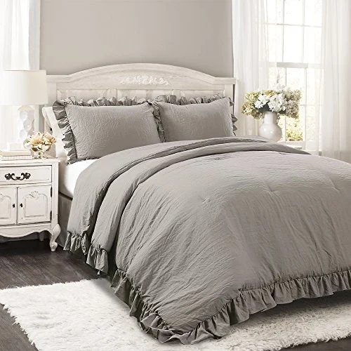 Lush Decor Reyna Comforter Ruffled 3 Piece Bedding Set with Pillow Shams Full/Queen Gray: Home & Kitchen