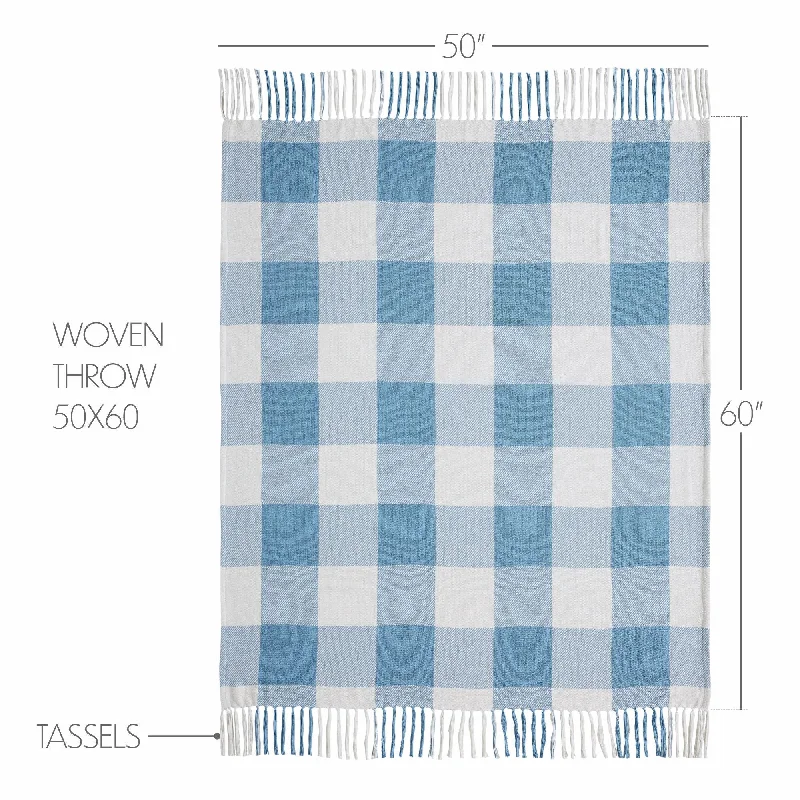 Annie Buffalo Check Blue Woven Throw 50x60