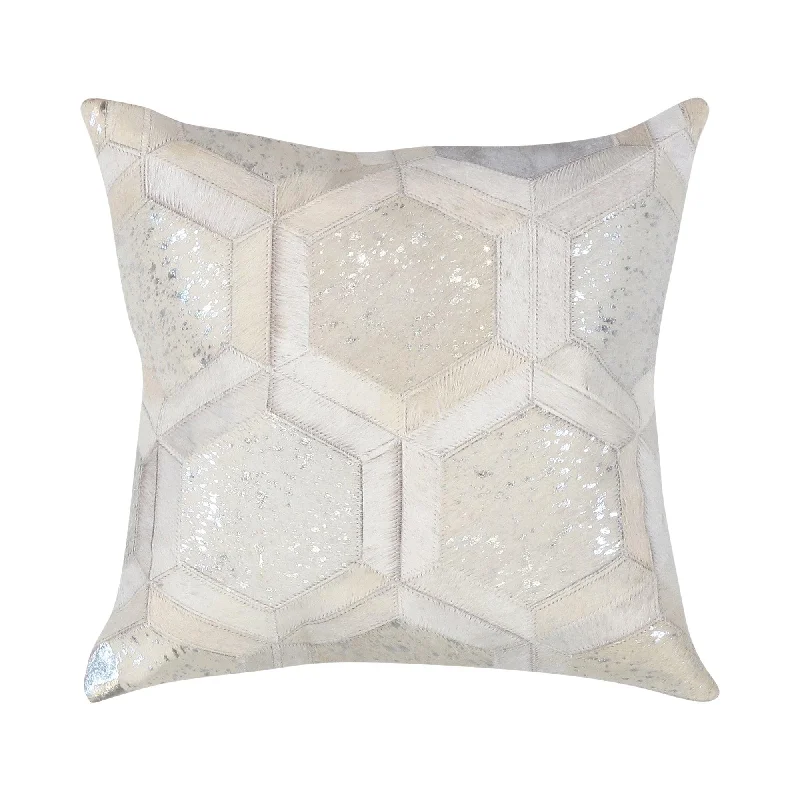 Canvello Safari Geometric Silver Cowhide 17" Decorative Throw Pillow