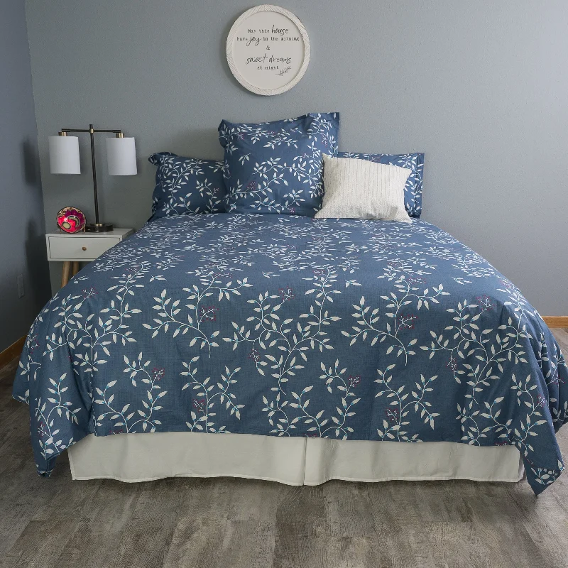 Dark Denim Floral 200 Thread Count Percale Duvet Cover Set