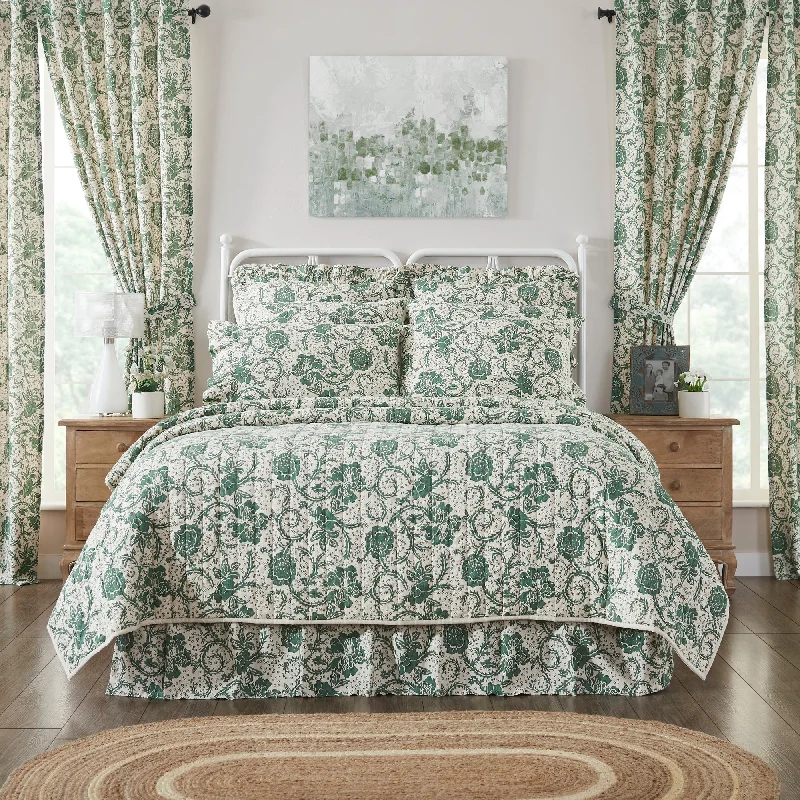 Dorset Green Floral Queen Quilt 90Wx90L VHC Brands