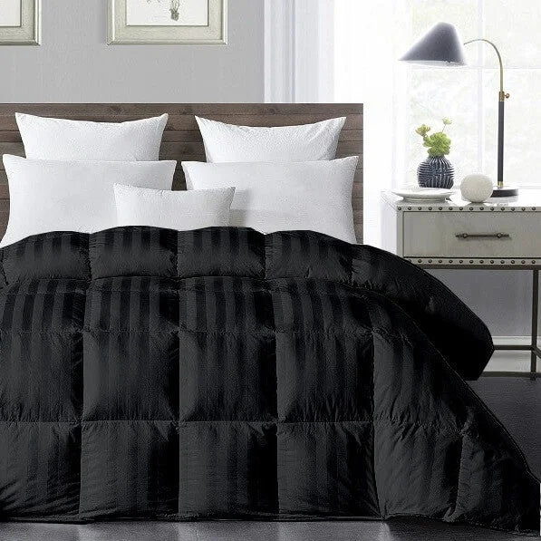 Luxurious 750 Fill Power Black Stripe Down Comforter - 100% Egyptian Cotton Cover