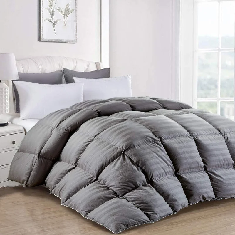 Luxurious 750 Fill Power Grey Stripe Down Comforter - 100% Egyptian Cotton Cover