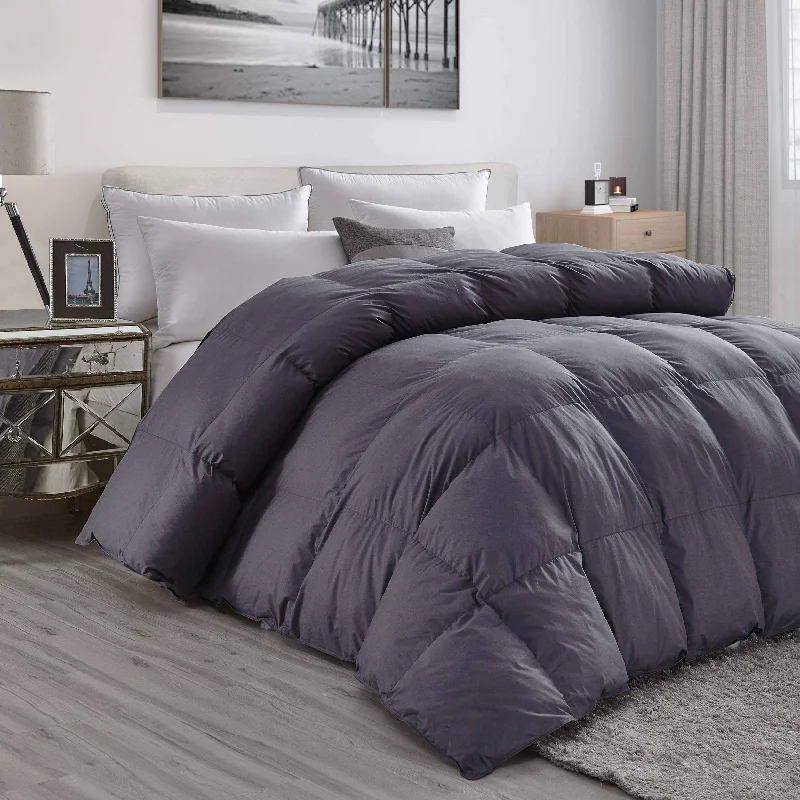 Luxurious 750 Fill Power Grey Down Comforter - 100% Egyptian Cotton Cover