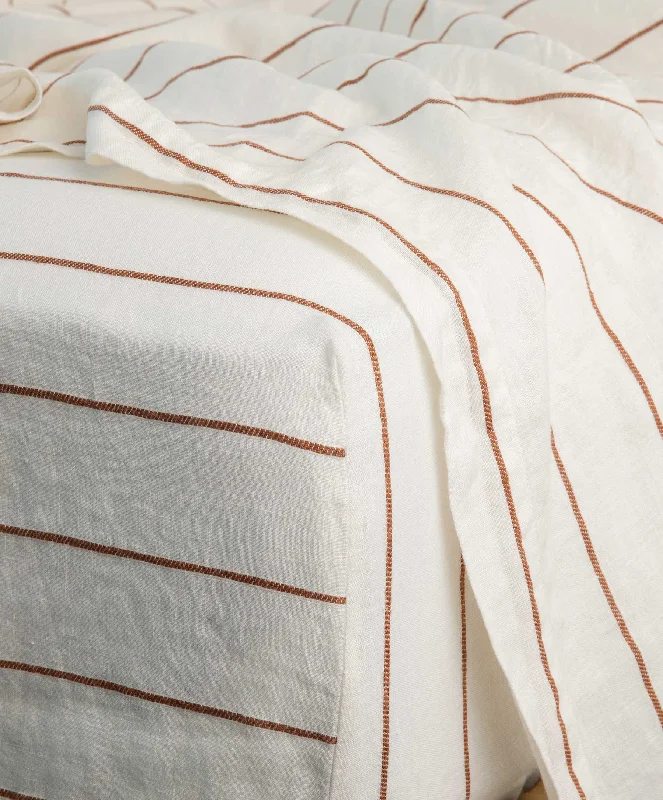 Linen Fitted Sheet - Cedar Stripe