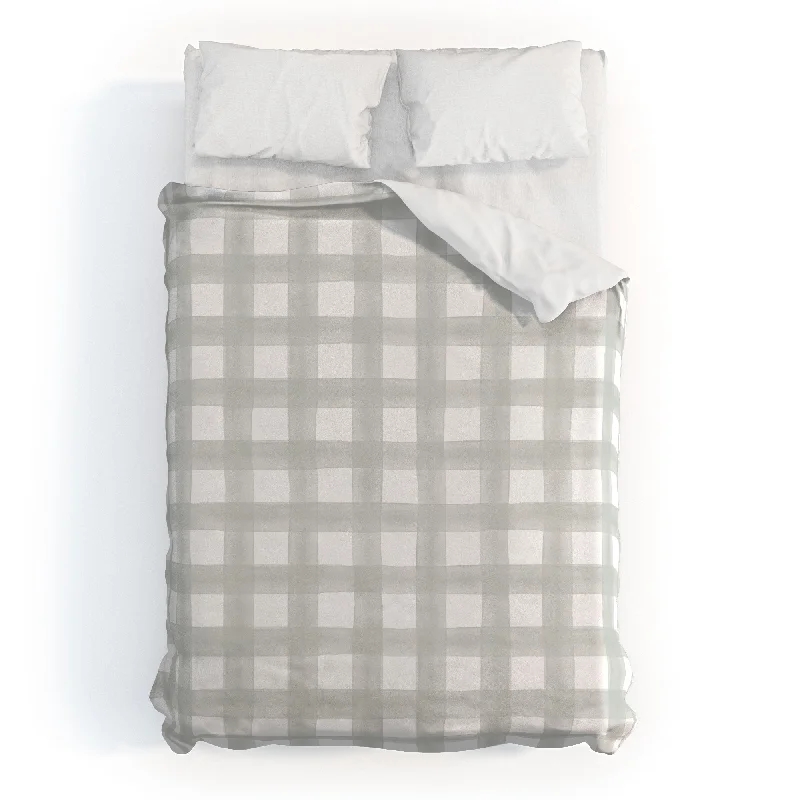 Little Arrow Design Co Watercolor Plaid Light Gray Polyester Duvet