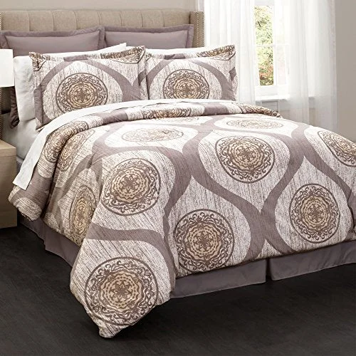 Lush Decor 16T000742 Mari 6Piece Comforter Set, Taupe, Queen: Home & Kitchen