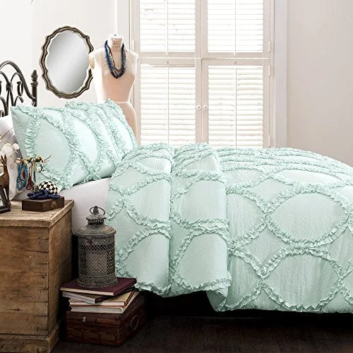 Lush Decor Avon 3 Piece Comforter Set, Full/Queen, Aqua: Home & Kitchen