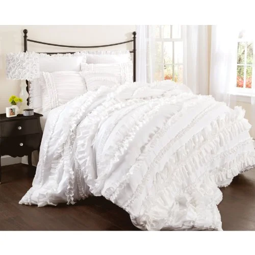 Lush Decor Belle 4 Piece Ruffled Shabby Chic Style Bed Skirt and 2 Pillow Shams, King Comforter Set White: Home & Kitchen