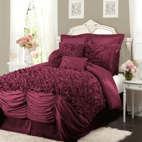 Lush Decor Lucia 4-Piece Comforter Set, California King, Raspberry: Home & Kitchen