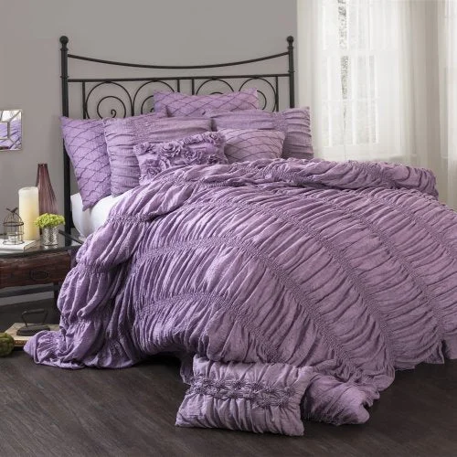 Lush Decor Madelynn 3-Piece Comforter Set, Queen, Purple: Home & Kitchen