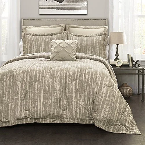 Lush Decor Rustic Stripe 6 Piece Comforter Set, Gray, Full/Queen: Home & Kitchen