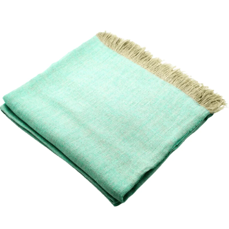 Mint Herringbone Linen Throw Blanket