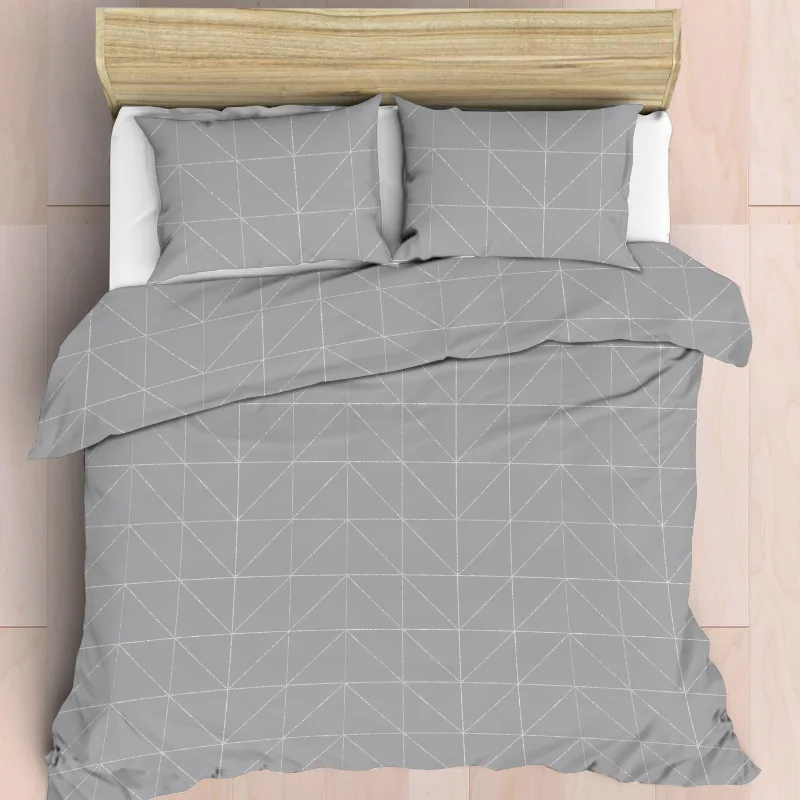 Easy Care Polycotton 144 Thread Count Duvet Cover Set- Zig Zag Geo