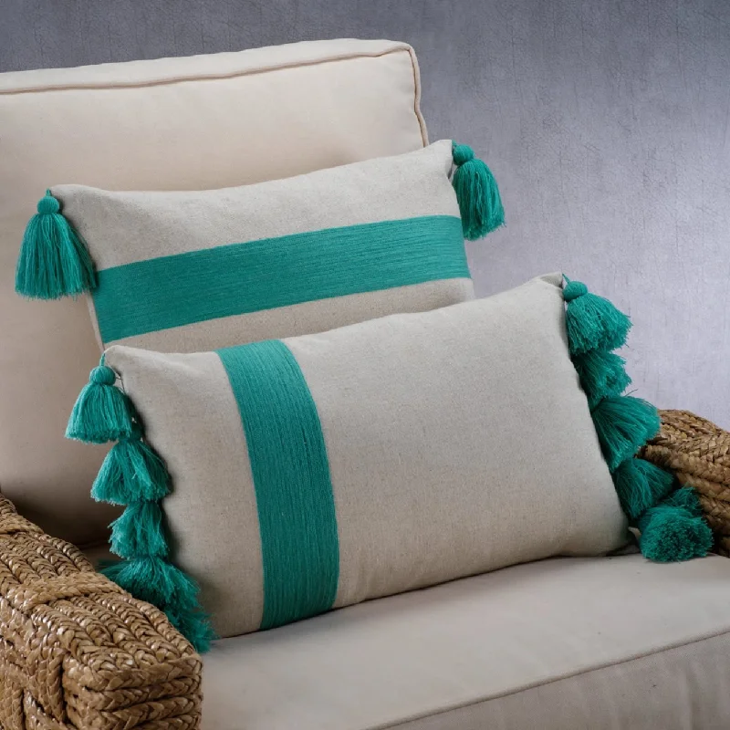 Polignano Embroidered Throw Pillow w/Tassels - Turquoise