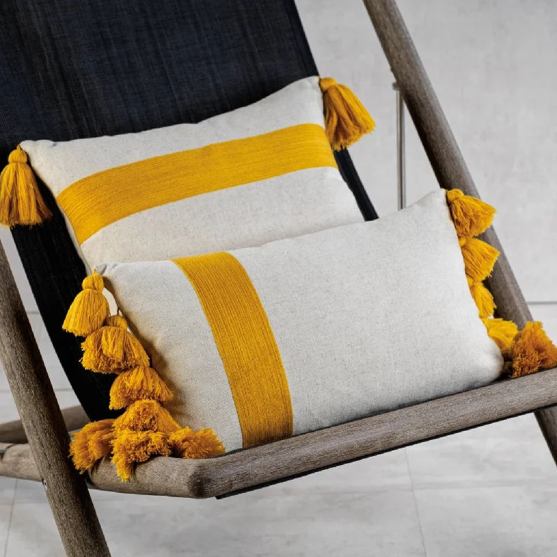 Polignano Embroidered Throw Pillow w/Tassels - Yellow