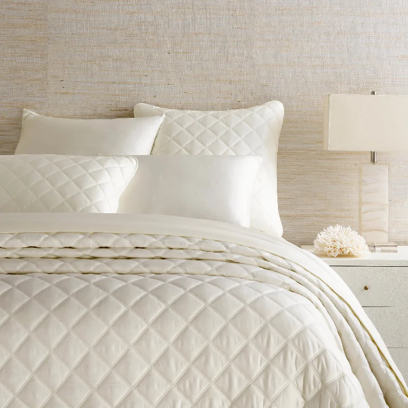 Quilted Silken Solid Ivory Coverlet