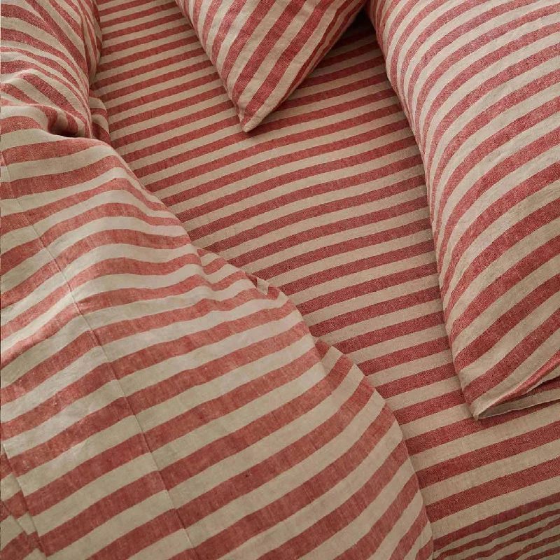 Sandstone Red Pembroke Stripe Linen Blend Fitted Sheet