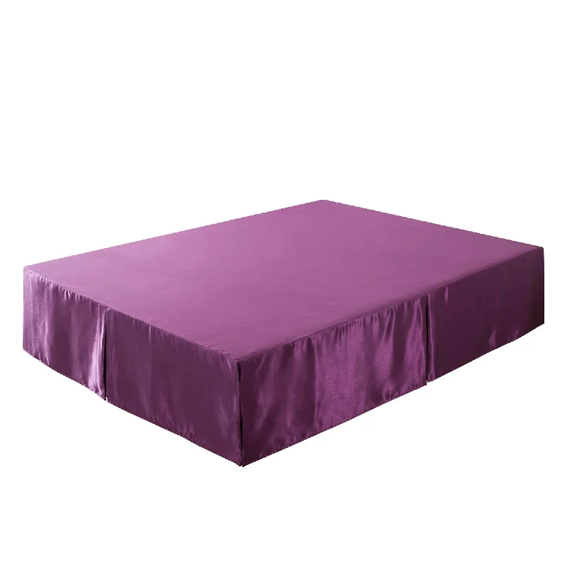 Tache Satin Dark Purple Midnight Bloom Tailored Platform 14" Bed Skirt Dust Ruffle (BM6438)